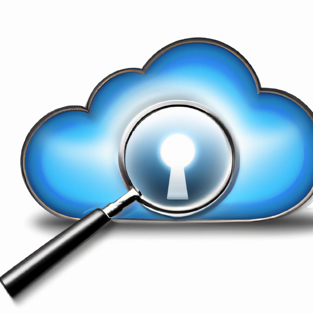 A magnifying glass scanning a cloud storage system, representing the criteria for selecting top cloud data security services.